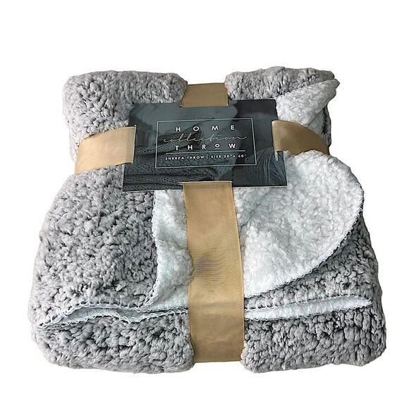 Home Collection Sherpa Throw Gray and White - Picture 3 of 11
